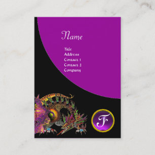 Tarjeta De Visita DRAGO / Fantasía Dragón Monograma Gema púrpura neg