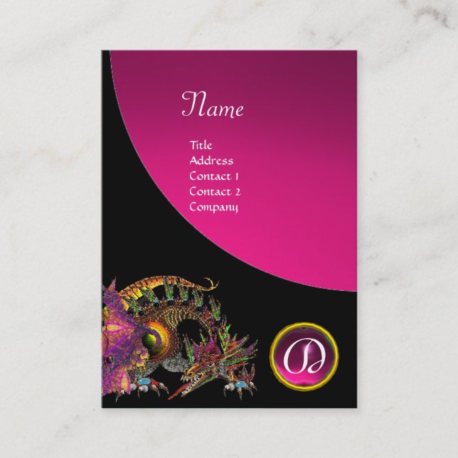 Tarjeta De Visita DRAGO GEM STONE MONOGRAM amatista rosa negro (Anverso)