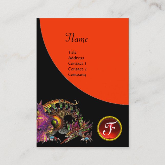Tarjeta De Visita DRAGO GEM STONE MONOGRAM naranja negro rubí violet (Anverso)
