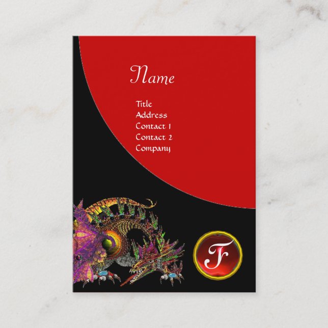 Tarjeta De Visita DRAGO GEM STONE MONOGRAM rubí violeta negro (Anverso)