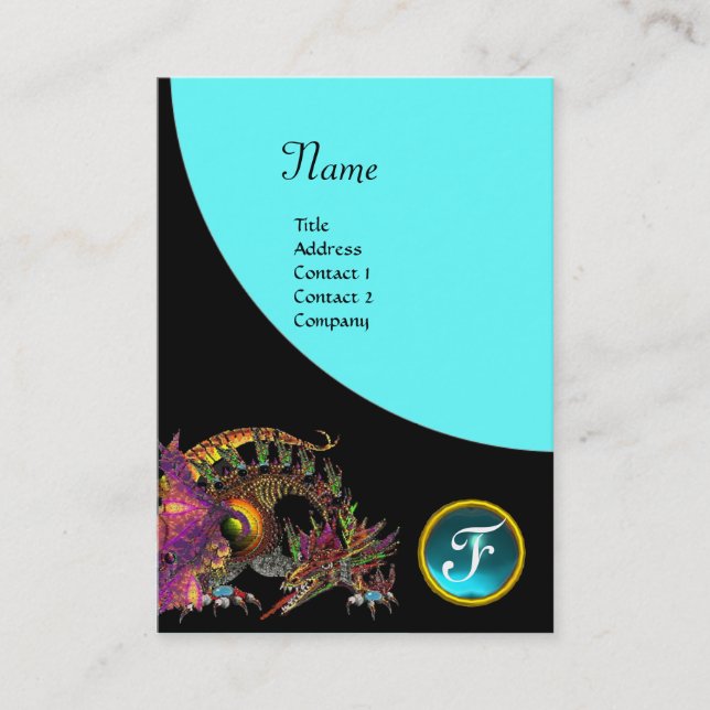 Tarjeta De Visita DRAGO GEM STONE MONOGRAM turquesa azul negro (Anverso)