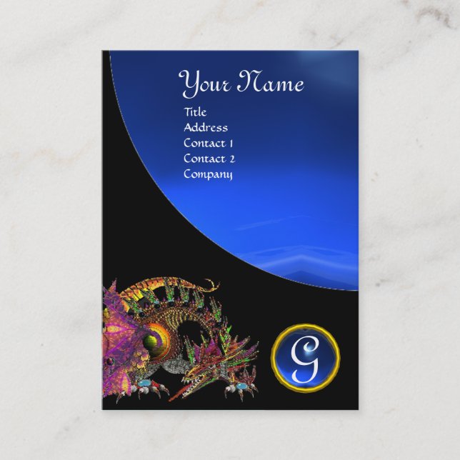 Tarjeta De Visita DRAGO GEM STONE MONOGRAM zafiro azul negro (Anverso)