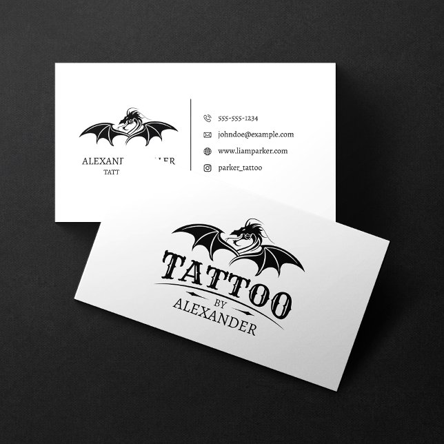 Tarjeta De Visita Dragón de la tienda de artistas de tatuajes blanco (Subido por el creador)