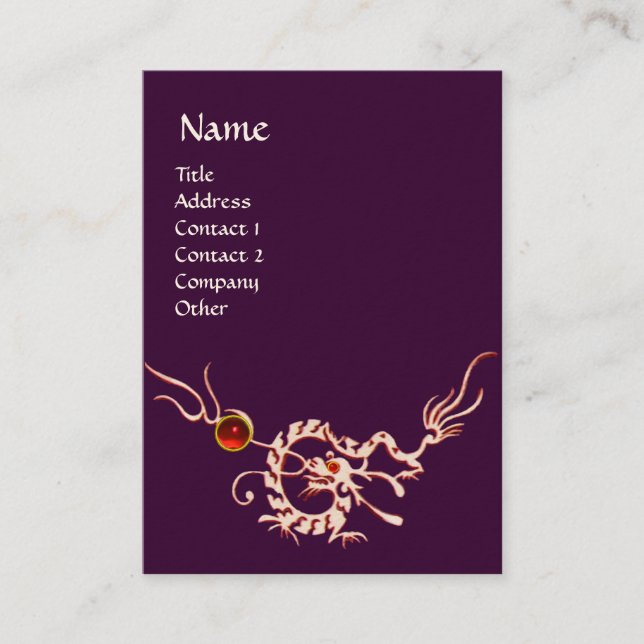 Tarjeta De Visita DRAGÓN DE MAR 2 RUBÍ MONOGRAMA blanco rojo púrpura (Anverso)