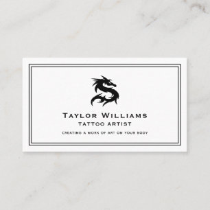 Tarjeta De Visita Dragón del artista del tatuaje Ilustracion blanco