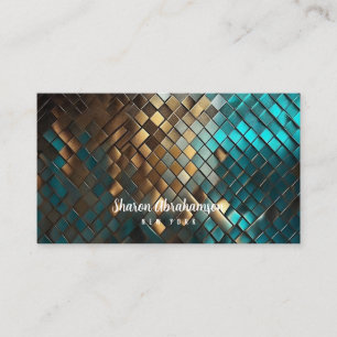 Tarjeta De Visita Dragón Falso Brillante Azul Teal y Dorado
