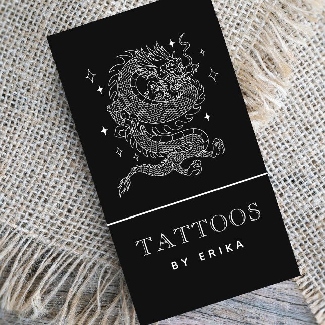 Tarjeta De Visita Dragón místico Artista de tatuaje blanco y negro m (Subido por el creador)
