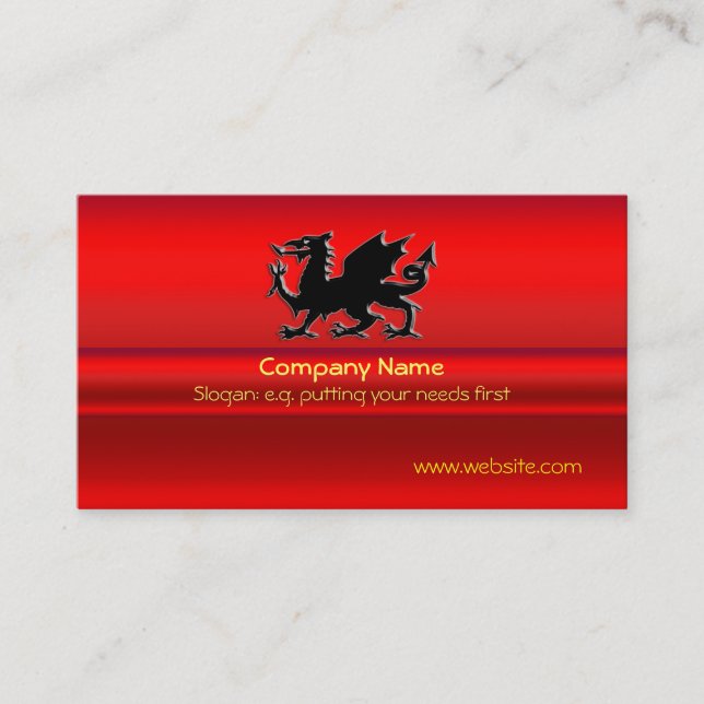 Tarjeta De Visita Dragón negro Galés en metálico-mirada roja (Anverso)