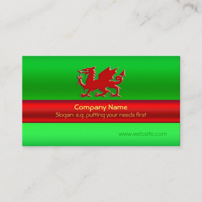 Tarjeta De Visita Dragón rojo Galés en metálico-mirada verde (Anverso)