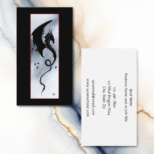 Tarjeta De Visita Dragón Tribal Negro Negrita Flores Rojas Azules