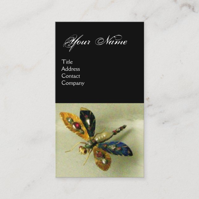 Tarjeta De Visita DRAGÓN VOLANTE ANTIGUO JOYERO MONOGRAMA, Negro Bla (Anverso)