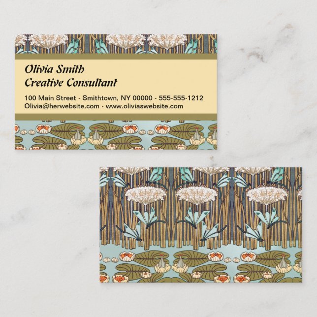 Tarjeta De Visita Dragonflies Water Lilies Marsh Art Nouveau (Anverso / Reverso)