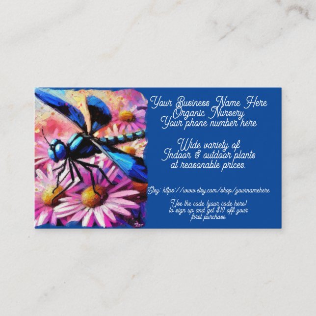 Tarjeta De Visita Dragonfly Daisies Planta Nursery Tienda de ventas  (Anverso)