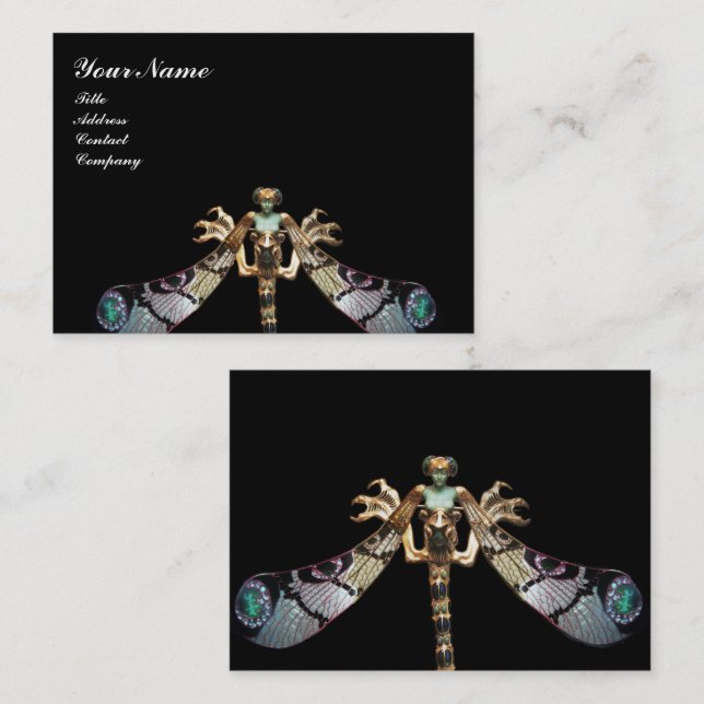 Tarjeta De Visita DRAGONFLY MUJER FANTASY GOLD JEWEL Black (Anverso / Reverso)