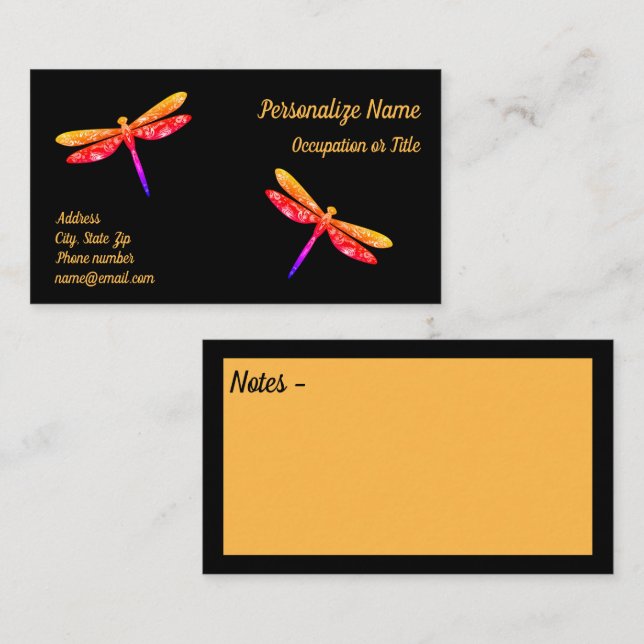 Tarjeta De Visita Dragonfly Neon Wings Black Gold  (Anverso / Reverso)