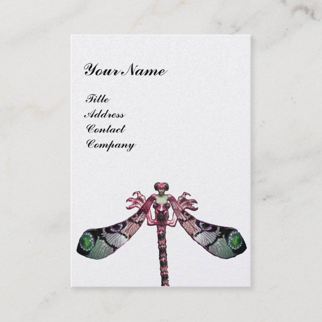 Tarjeta De Visita DRAGONFLY , papel de perla blanca verde rosa (Anverso)