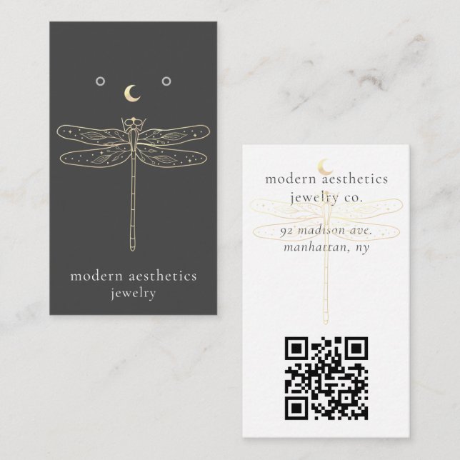 Tarjeta De Visita Dragonfly QR Code Gray Earring Display Card (Anverso / Reverso)