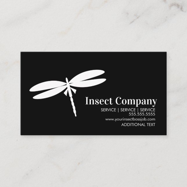 Tarjeta De Visita Dragonfly White Pest Control Company Logo Negro (Anverso)