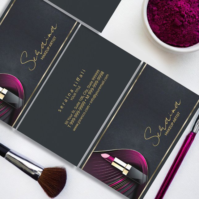 Tarjeta De Visita Dramático artista de maquillaje Art Deco Magenta I (Subido por el creador)