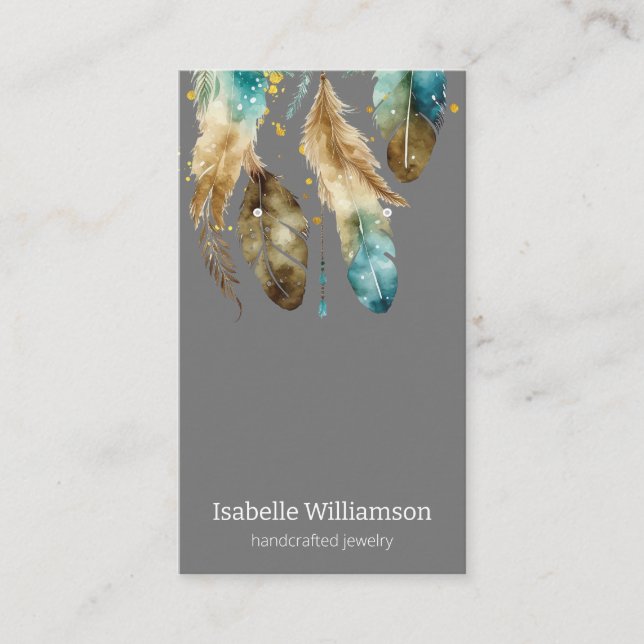 Tarjeta De Visita Dreamcatcher Feathers Jewelry Earring Display (Anverso)