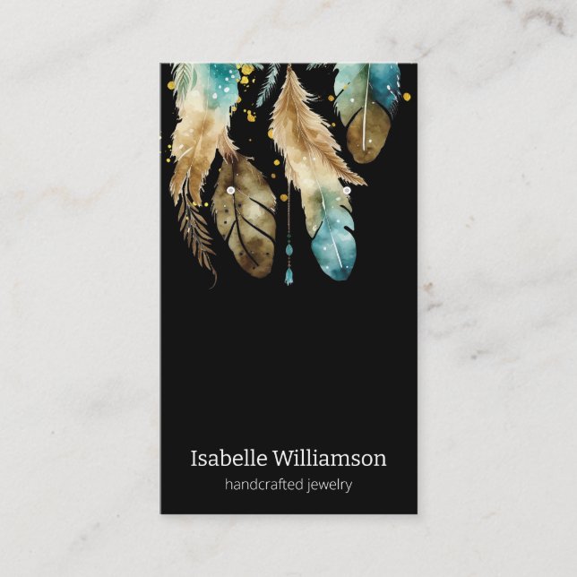 Tarjeta De Visita Dreamcatcher Feathers Jewelry Earring Display (Anverso)