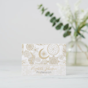 Tarjeta De Visita Dreamcatcher Feathers Mandala, Purpurina blanco y