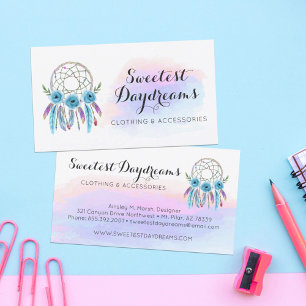 Tarjeta De Visita Dreamcatcher Watercolor Feathers Rustic Boho Moda