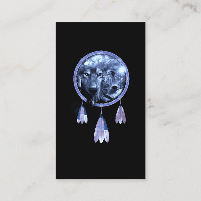 Tarjeta De Visita Dreamcatcher Wolf Moon Native American Wolves (Anverso)