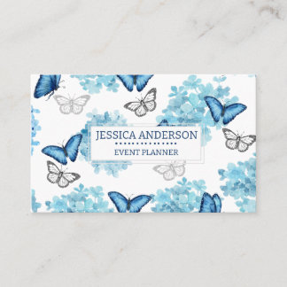 Tarjeta De Visita Dreamy Blue Hydrangea and Butterfly Event Planner