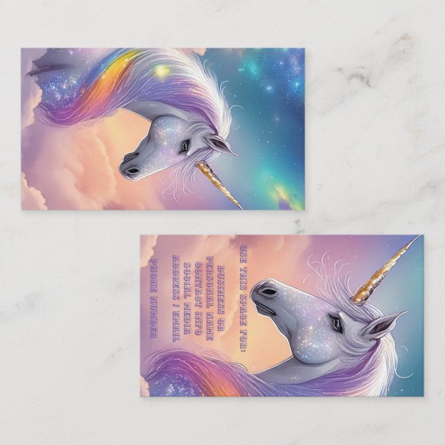 Tarjeta De Visita Dreamy Unicorn Glitter Pastel Galaxy Cosmic Clouds (Anverso / Reverso)