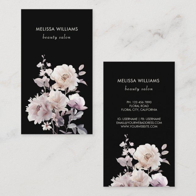 Tarjeta De Visita Dreamy White Rose Black Background (Anverso / Reverso)