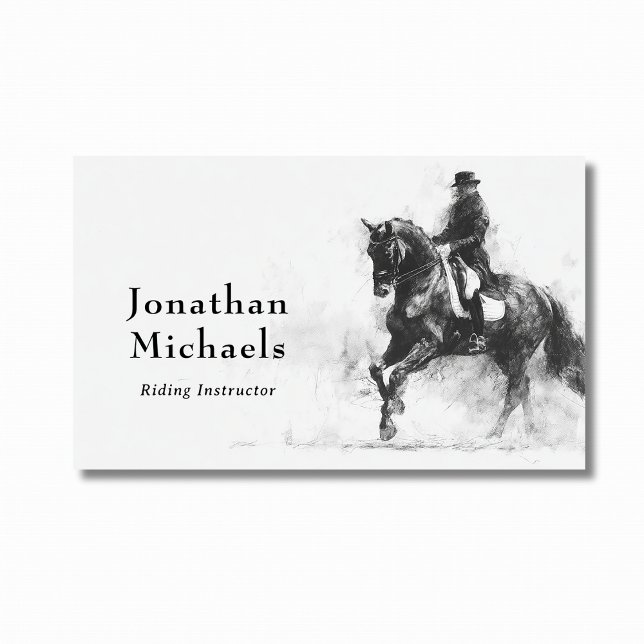 Tarjeta De Visita Dressage Profesional Sketch de caballos en blanco  (Front - Dressage Professional Black & White Horse Business Card)