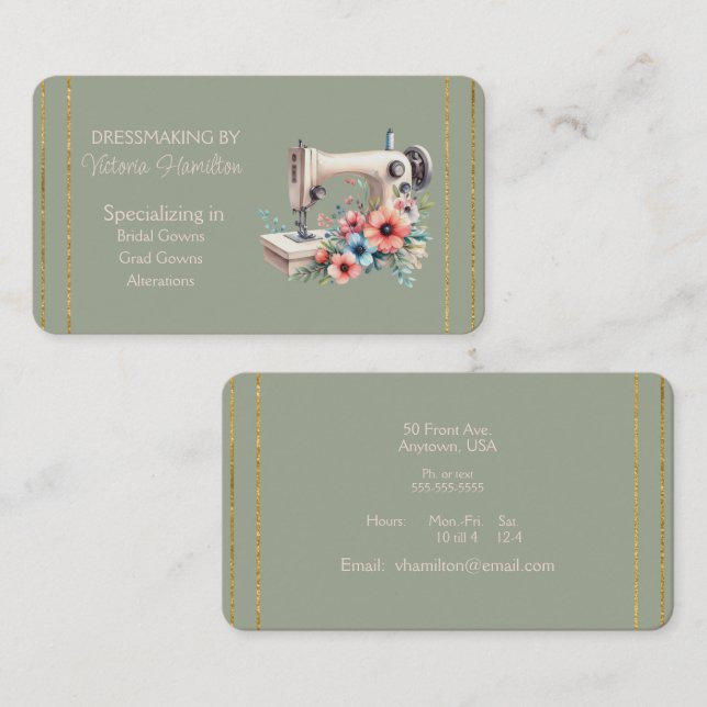Tarjeta De Visita Dressmaker Bridal Gowns Grad Gowns Business Card (Anverso / Reverso)