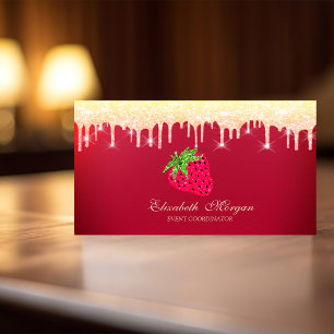 Tarjeta De Visita Drip de brillo genial rojo de fresa
