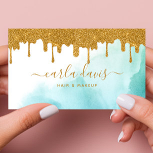 Tarjeta De Visita Drip de purpurina dorada Artista de maquillaje acu