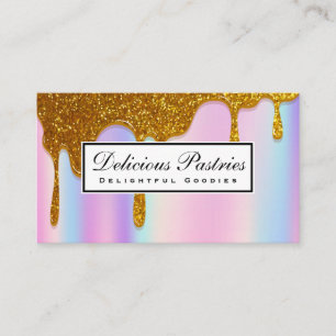 Tarjeta De Visita Drip Purpurina Gold   Fondo de mezcla de arcoiris