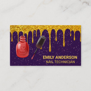 Tarjeta De Visita Drip Purpurina Gold   Purpurina morado   Nail Pola