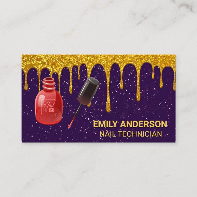 Tarjeta De Visita Drip Purpurina Gold | Purpurina morado | Nail Pola (Anverso)
