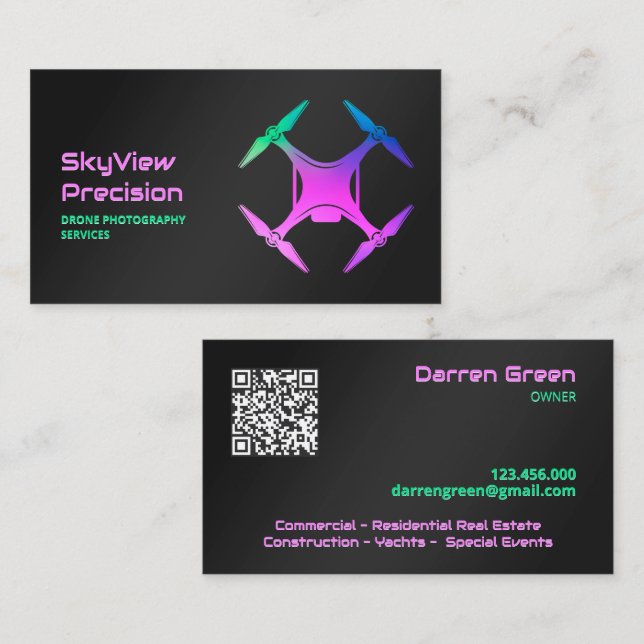 Tarjeta De Visita Dron aéreo UAV QR (Anverso / Reverso)