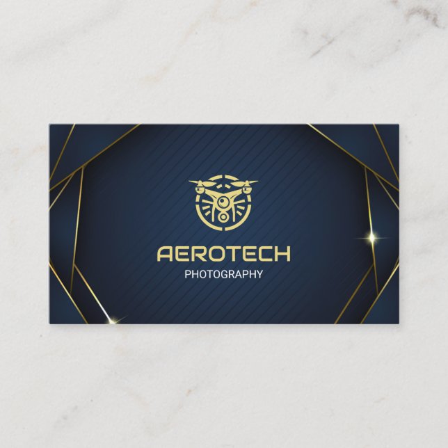 Tarjeta De Visita Drone Business Cards Navy Gold Modern (Anverso)