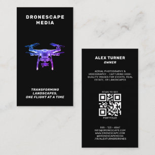 Tarjeta De Visita Drone UAV Piloto Fotografía QR Código moderno Negr