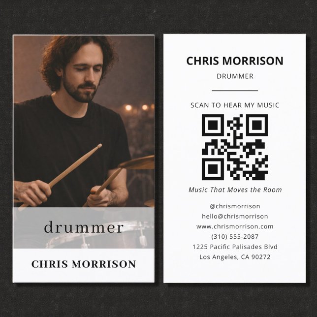 Tarjeta De Visita Drummer Musician QR Code Photo (Subido por el creador)