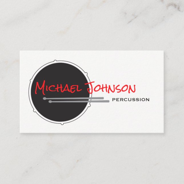 Tarjeta De Visita Drums Drummer Percussion Minimal Black Music Guay (Anverso)