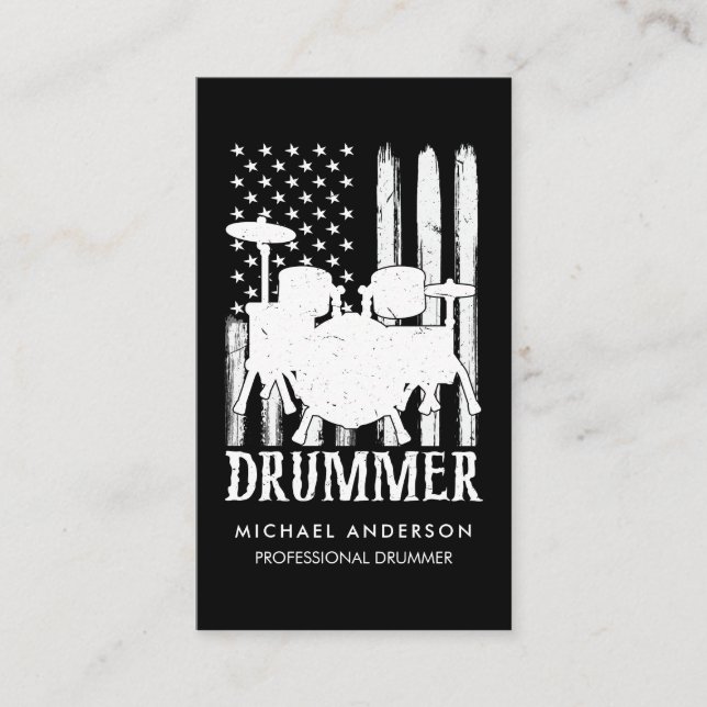 Tarjeta De Visita Drums profesionales modernos Drummer Bandera estad (Anverso)