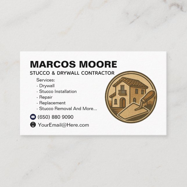 Tarjeta De Visita Drywall and Stucco Business Card Template Plaster (Anverso)