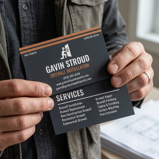 Tarjeta De Visita Drywall Installation Modern Charcoal & Copper (Subido por el creador)