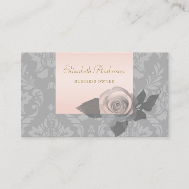 Tarjeta De Visita Dueño de Rosa Damasco Gris (Anverso)