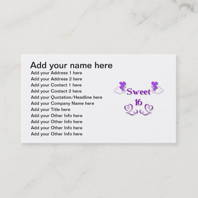 Tarjeta De Visita Dulce 16 (Anverso)