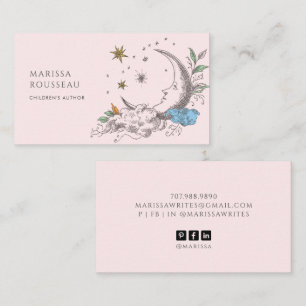 Tarjeta De Visita Dulce Autor Infantil de Luna Celestial Rosa