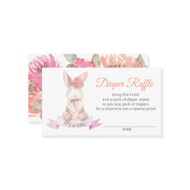 Tarjeta De Visita Dulce Bunny Floral Baby Shower Diaper Raffle